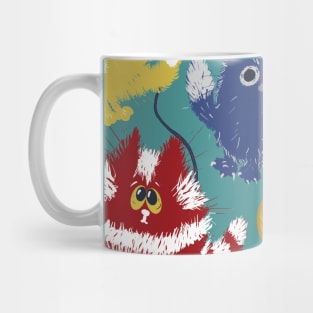 Bright Fluffy Cats Playing with Wool on Turquoise Background Mug